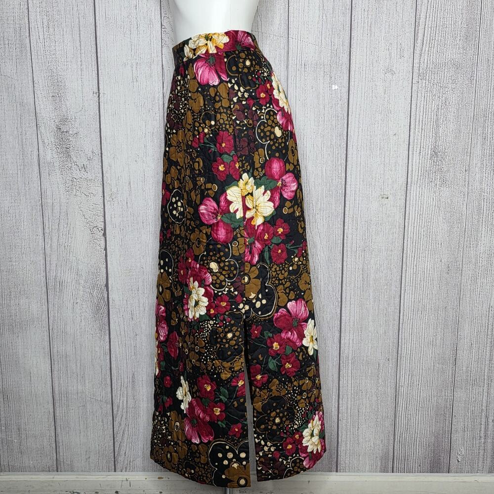 Vintage Handmade Quilted Dark Floral Maxi Skirt Dark Academia Goth, sz Small